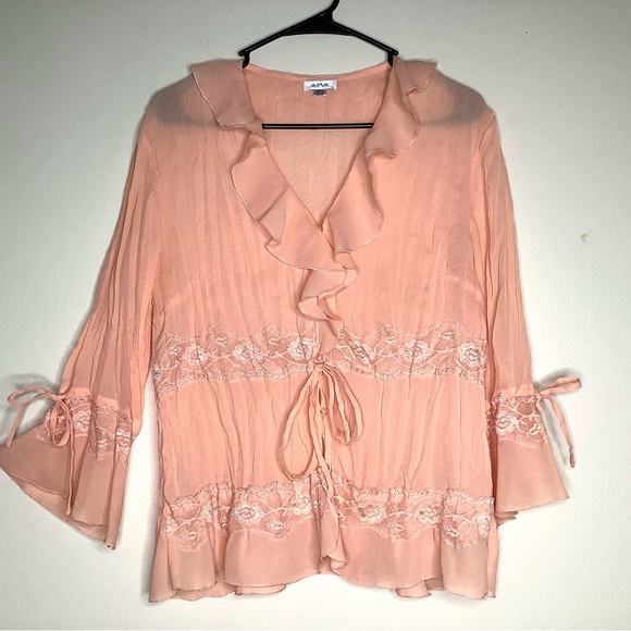 Jaipur Tops - < Vintage Jaipur Peachy Ruffled Blouse >